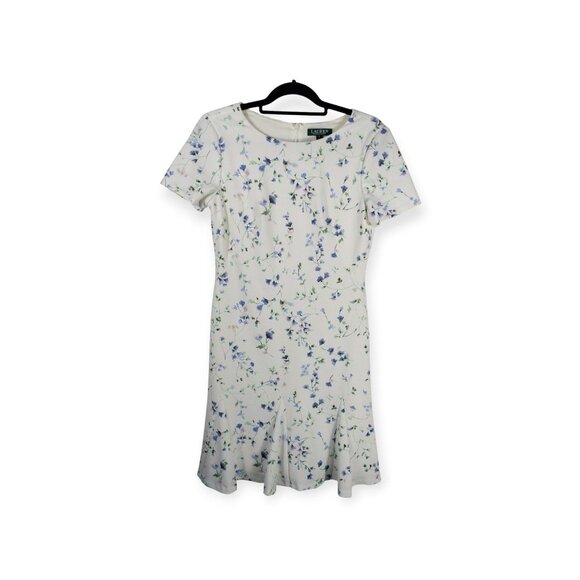 Ralph Lauren Floral Print White & Blue Short Sleeve Fit & Flare Dress Size 6 - Picture 1 of 11
